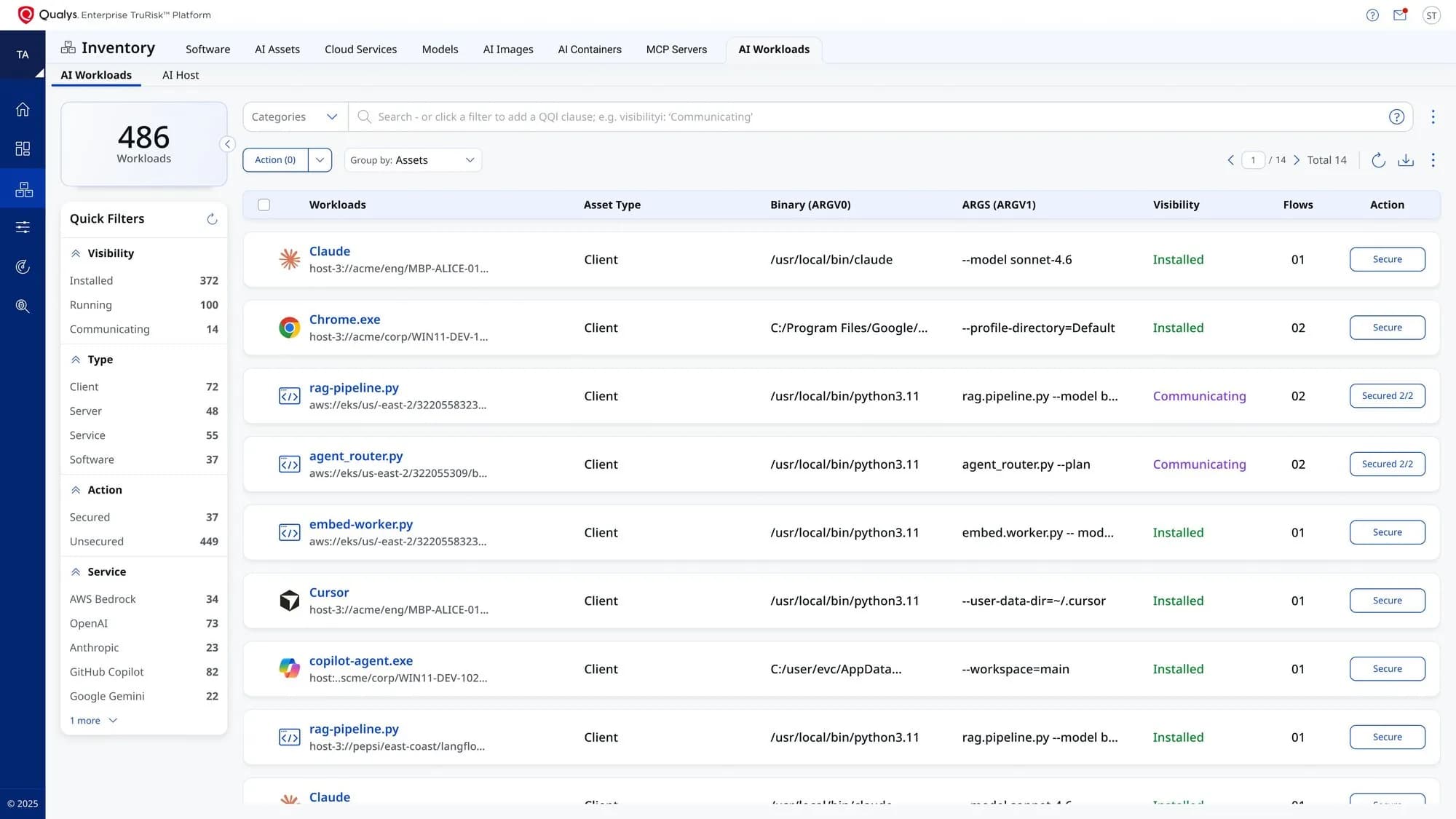 Qualys TotalAI AI 자산 발견 화면