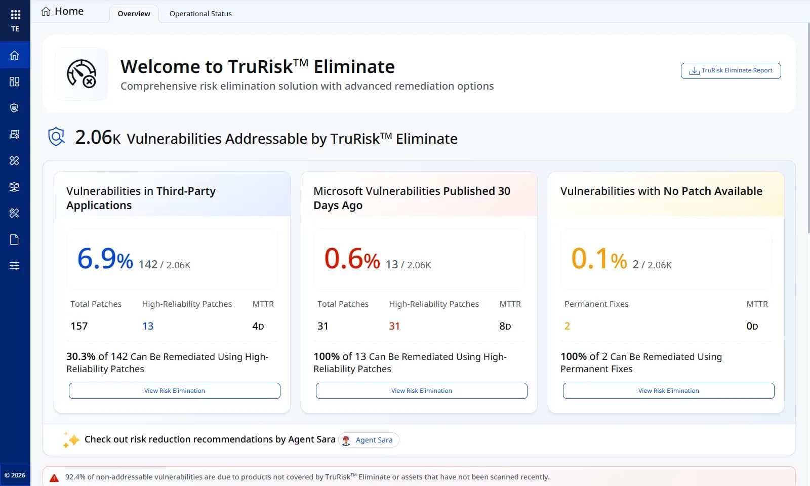 Qualys TruRisk Eliminate 개요 — 조치 가능한 취약점과 서드파티·Microsoft·패치 없음 구분
